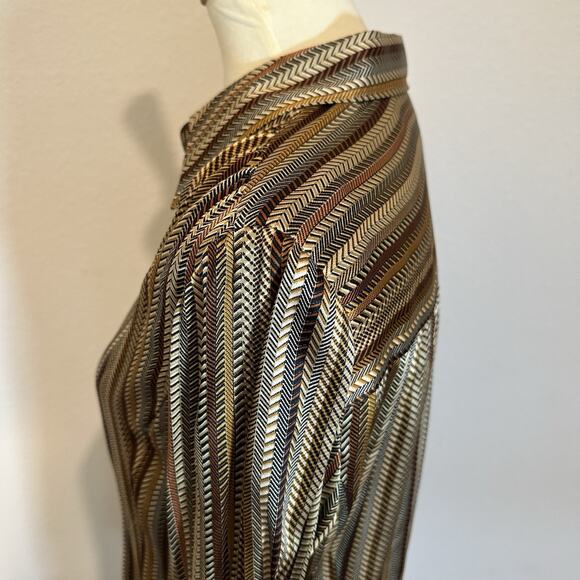 Vintage Silk Old Money Blouse Sz 8 Striped Button Top Heritage Academia Capsule - Picture 7 of 10